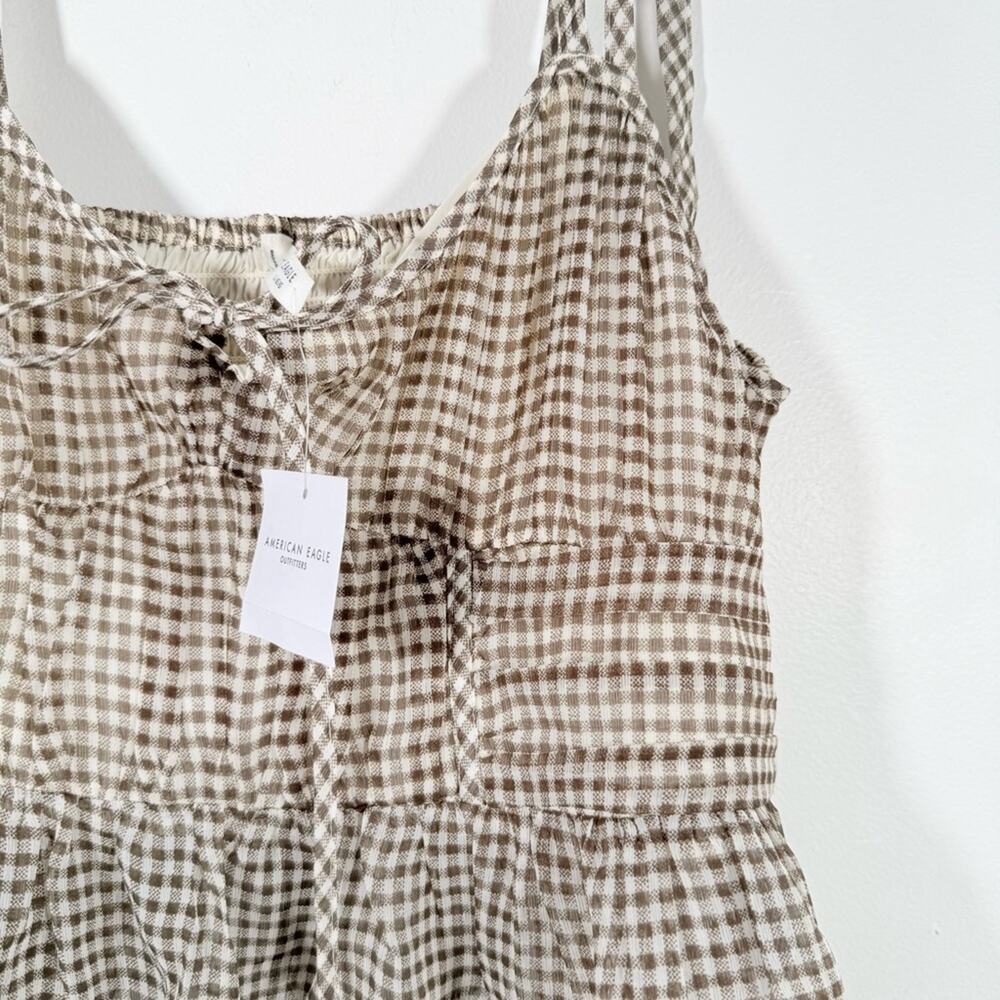 NWT American Eagle Brown White Plaid Should Tie Chiffon Babydoll Top Large - Picture 4 of 12